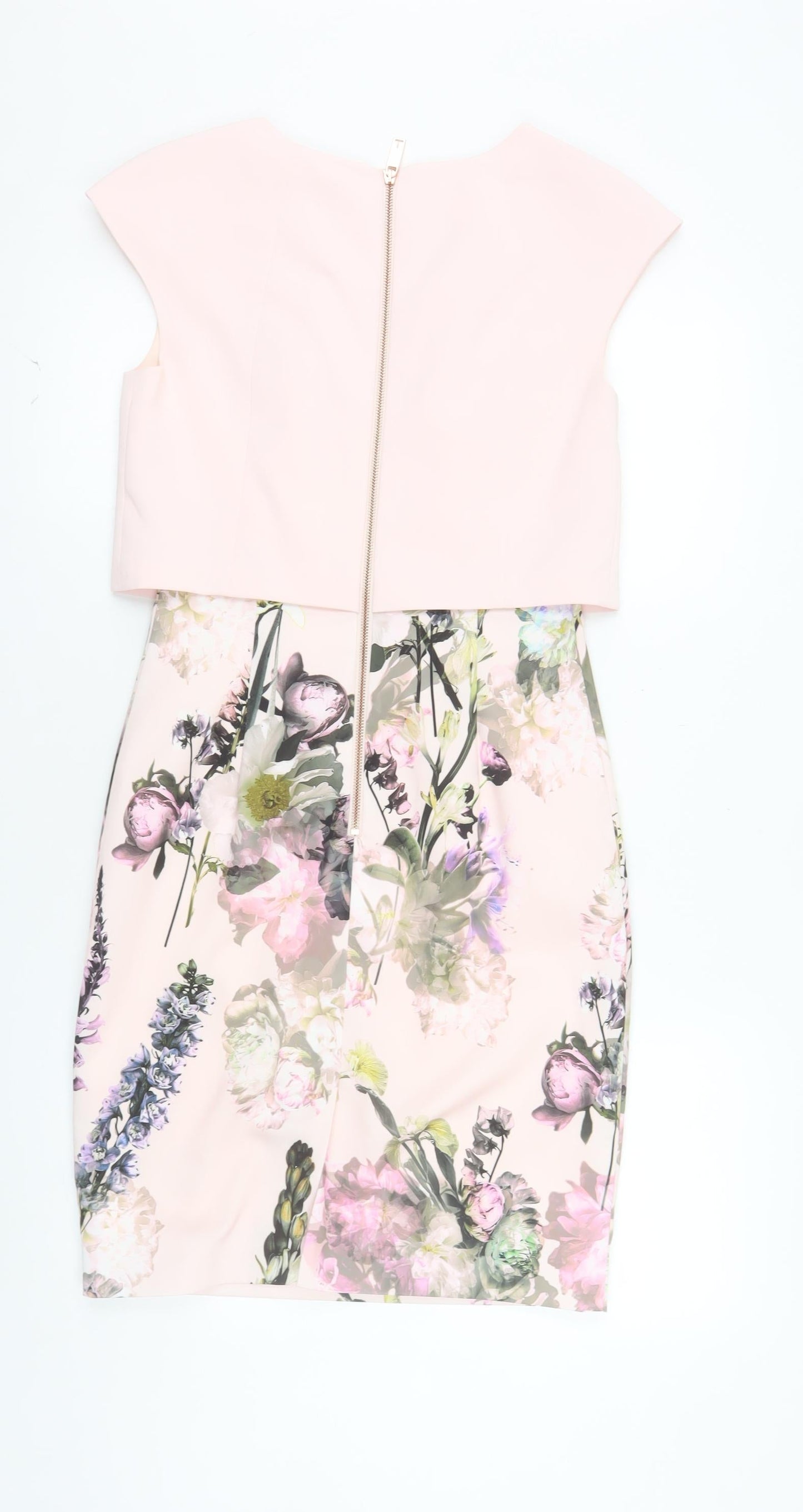 Ted Baker Women Pink Floral Sheath Dress Size 10 Sleeveless Wedding Party