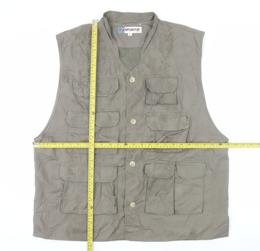 Sportif Men’s Brown Cotton Fishing Waistcoat L with Multiple Pockets