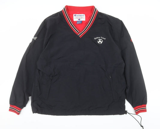 Champion Men's Black L V-Neck Pullover Sweatshirt Quincy Travel Logo
