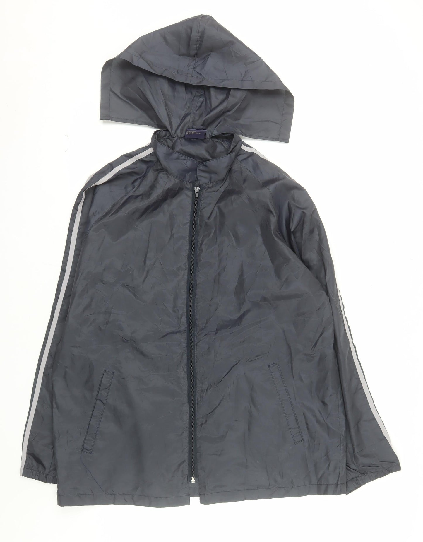 NOW Mens Grey Hooded Rain Cape Jacket M Lightweight Water Resistant