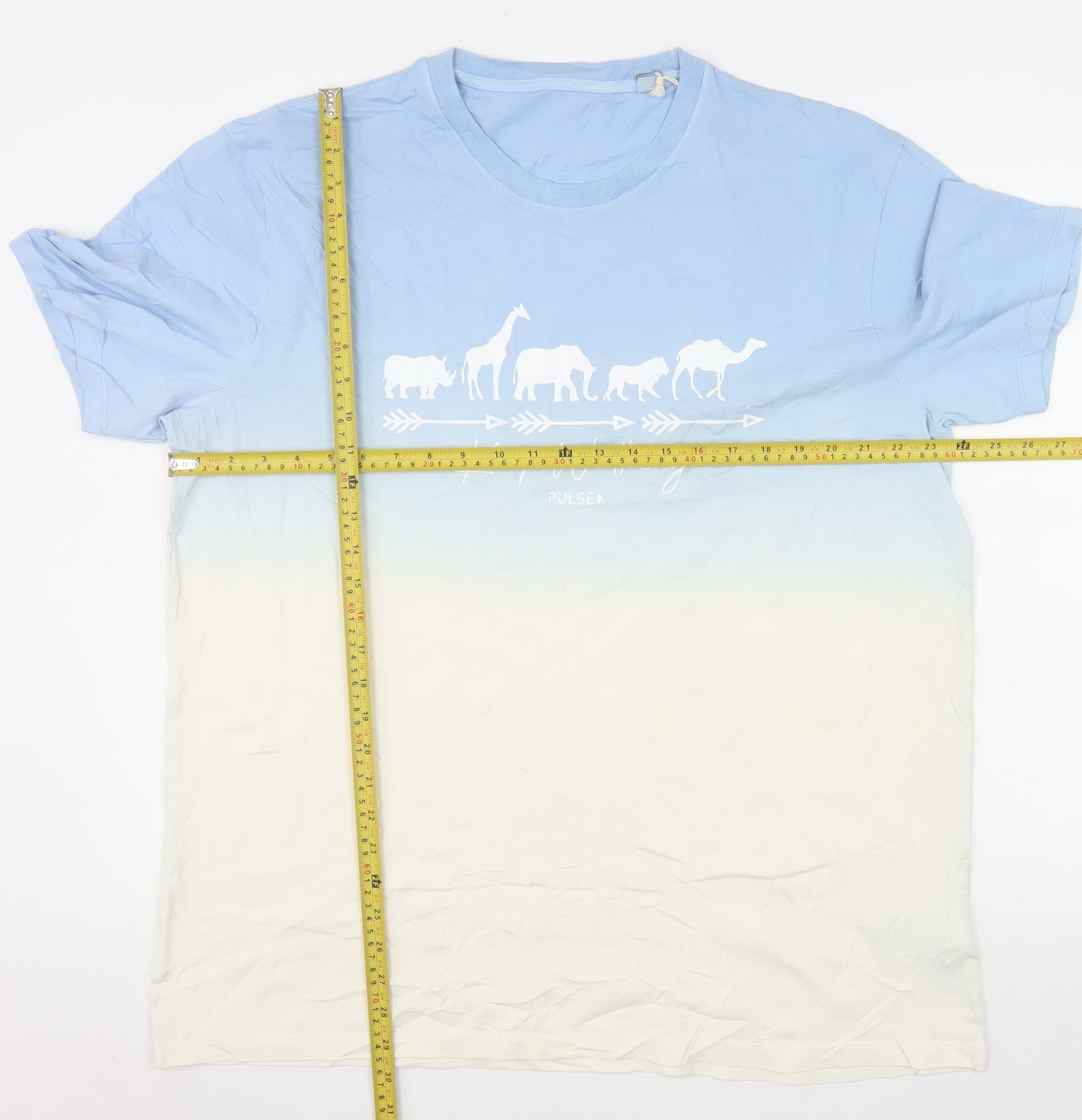 Pulse Men’s Blue Beige Ombre Animal Graphic Organic Cotton T-Shirt 3XL