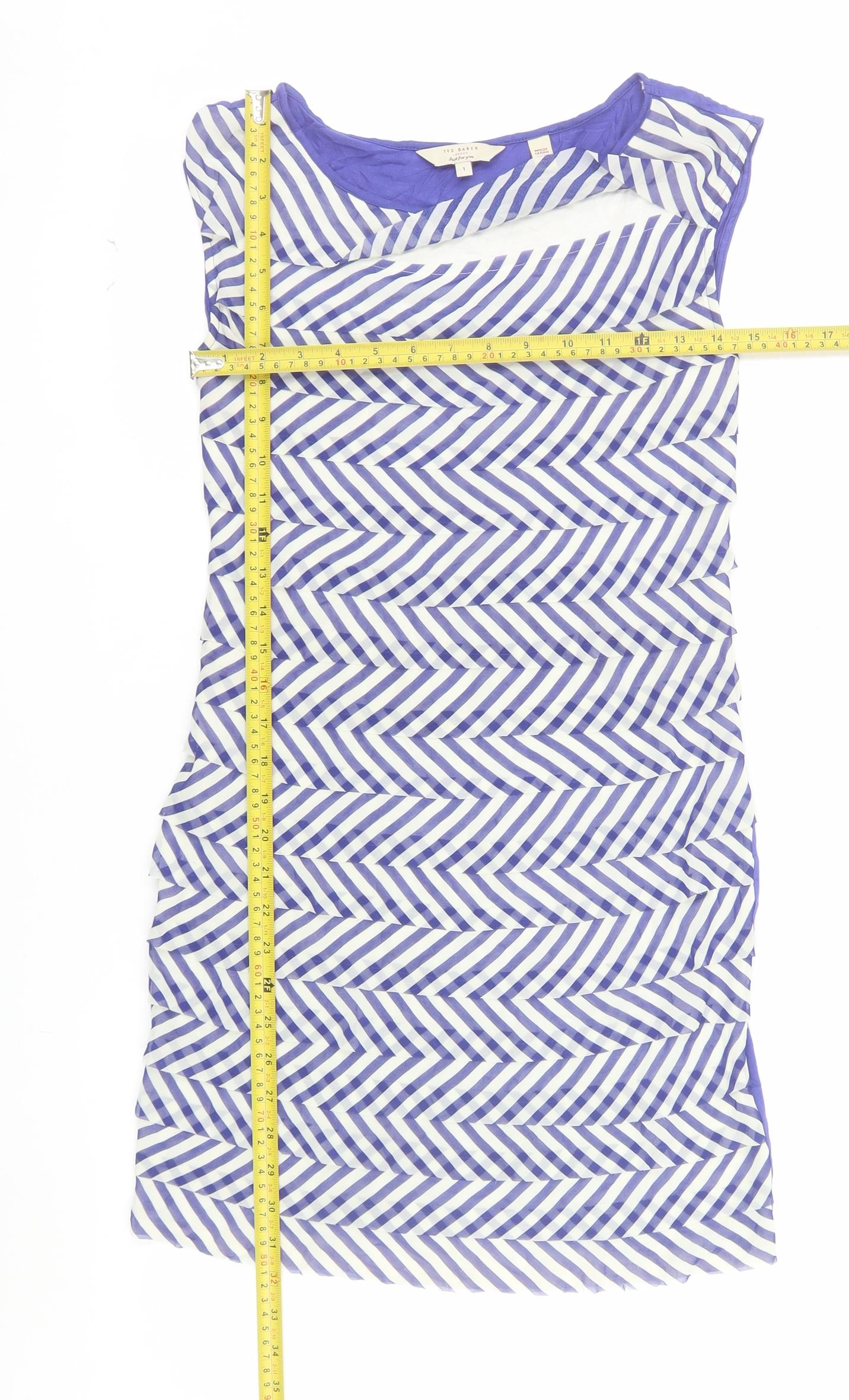 Ted Baker Women's Blue Chevron Shift Dress Size 8 Sleeveless