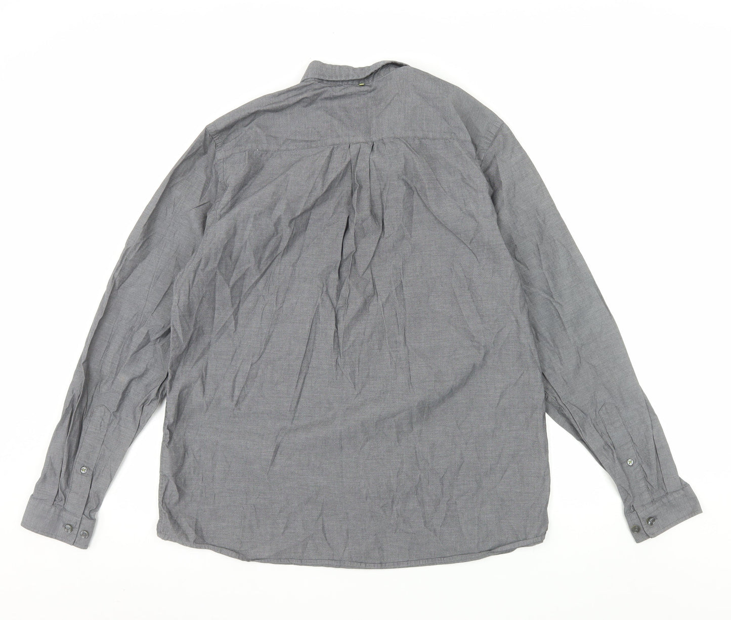 Pretty Green Men's Grey Long Sleeve Button-Down Cotton Shirt L