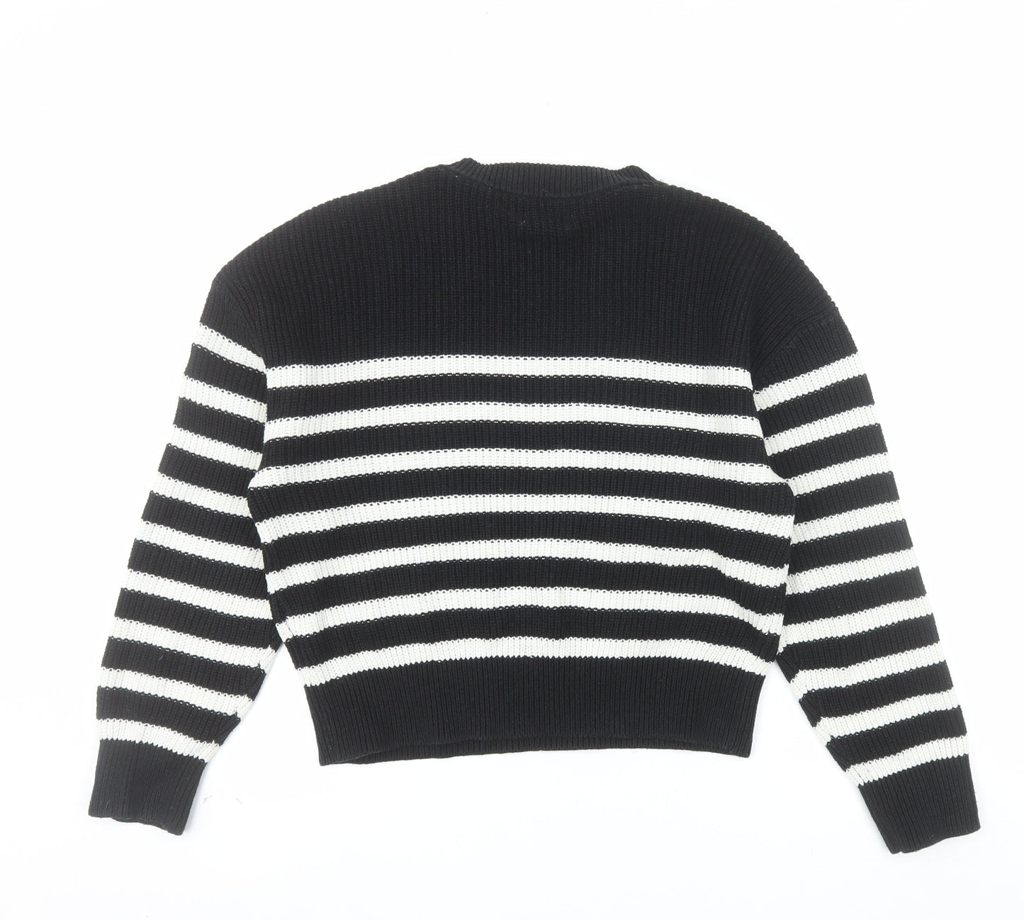 H&M Women’s Black White Striped Chunky Knit Jumper Size 12