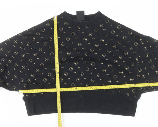 Nike Women Black Gold Logo Loose Fit Pullover Sweatshirt Size S