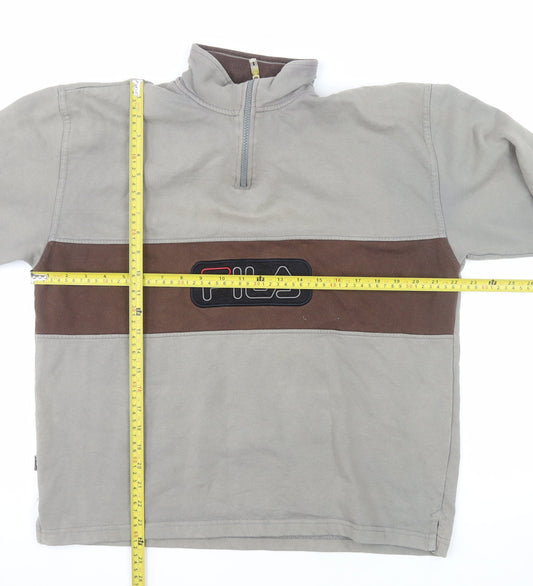 FILA Men's Brown 1/4 Zip Pullover Sweatshirt Size M Vintage Logo