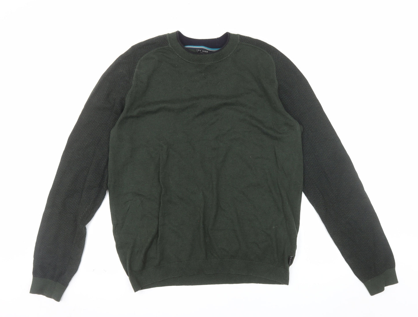 Ted Baker Men's Green Cotton Crew Neck Pullover Jumper Size L