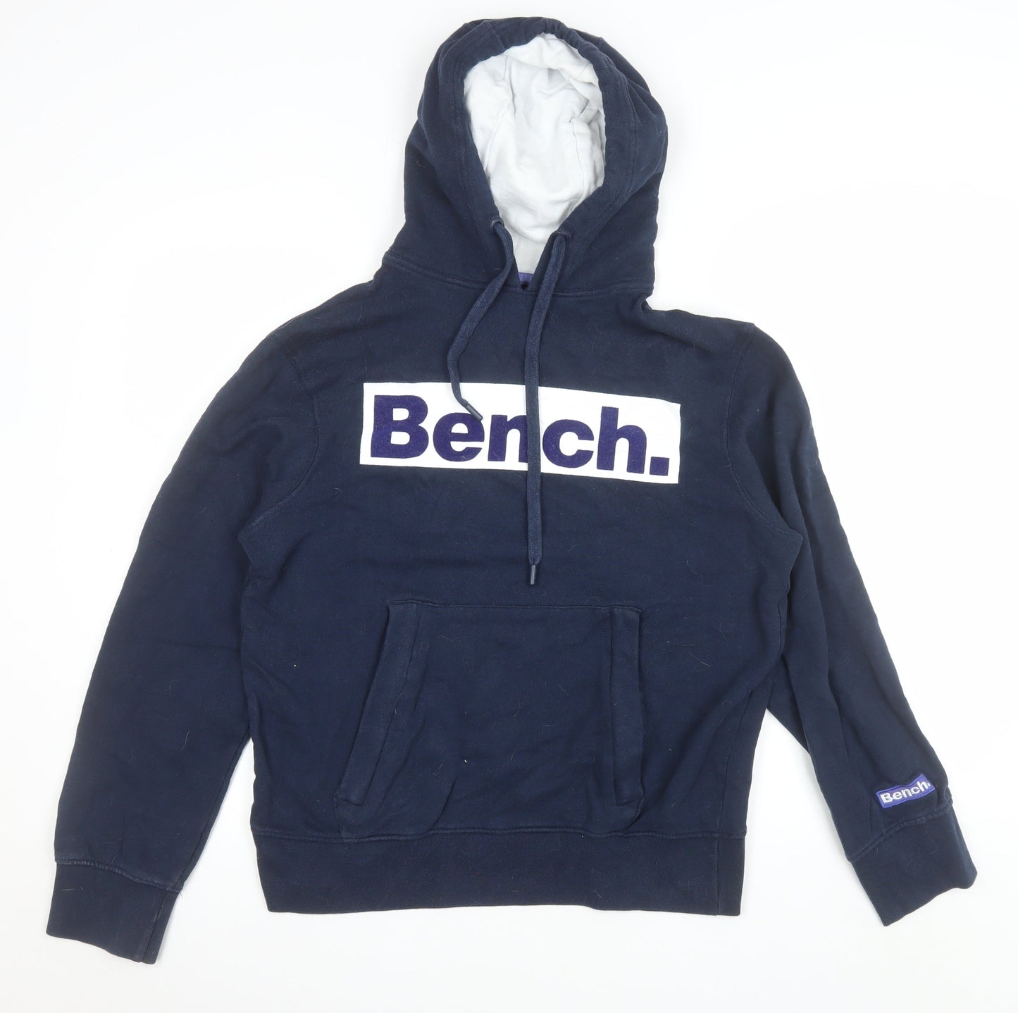 Bench Mens Blue L Pullover Hoodie Logo Cotton Sweatshirt