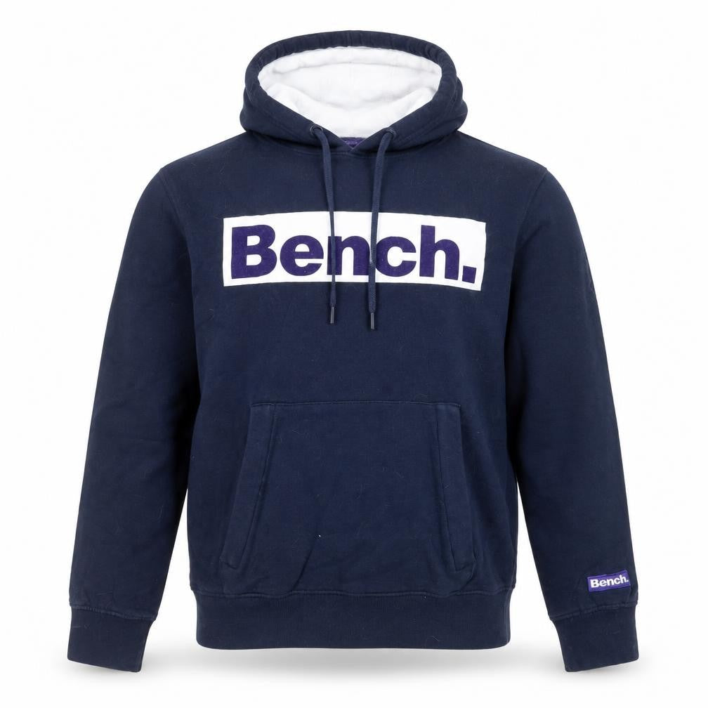 Bench Mens Blue L Pullover Hoodie Logo Cotton Sweatshirt