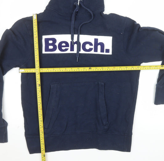 Bench Mens Blue L Pullover Hoodie Logo Cotton Sweatshirt