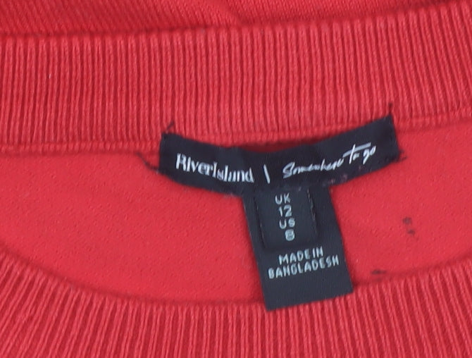 River Island Women's Red Crew Neck Long Sleeve Jumper Size 12