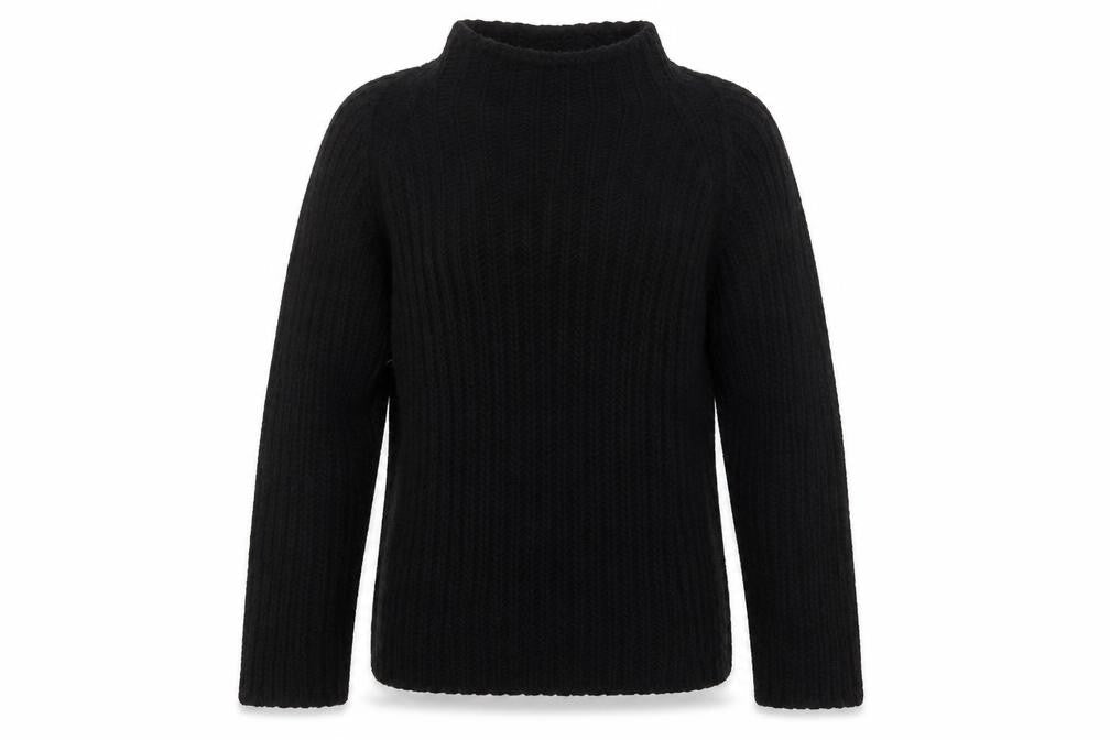 Zara Women Black Wool Blend Mock Neck Chunky Knit Pullover Jumper Size 14