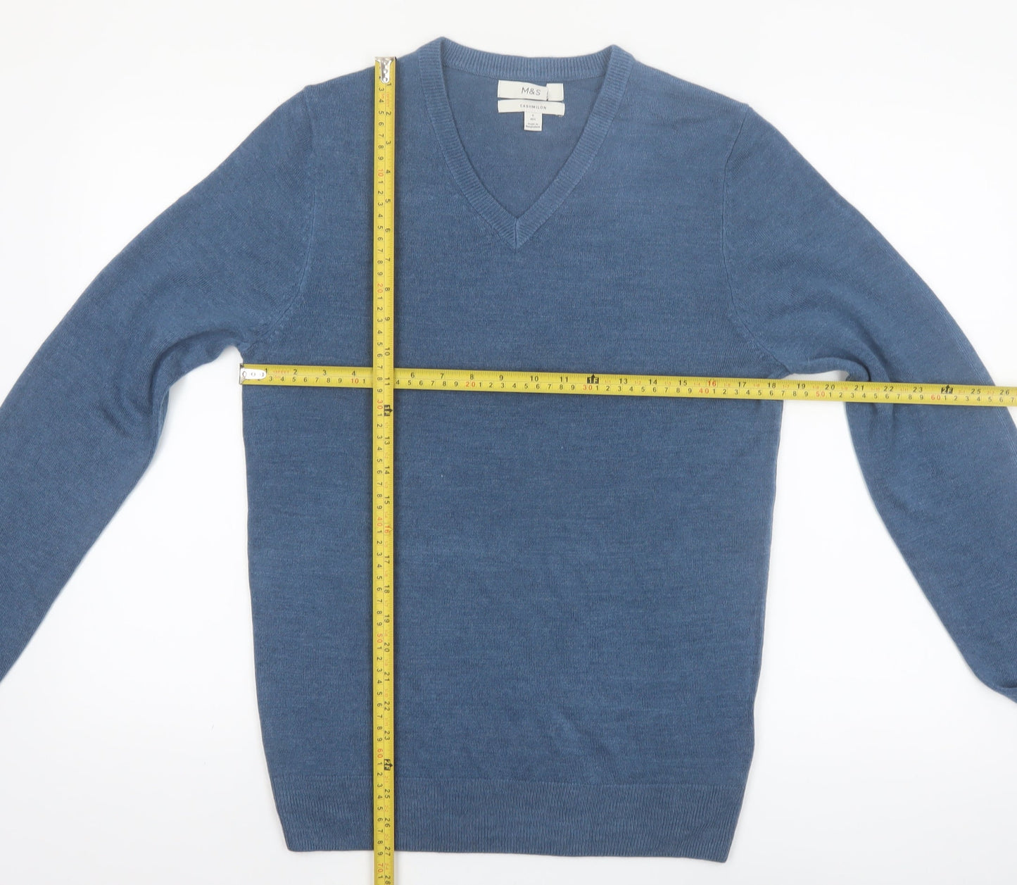 Marks and Spencer Men's Blue V-Neck Acrylic Jumper Size S Regular