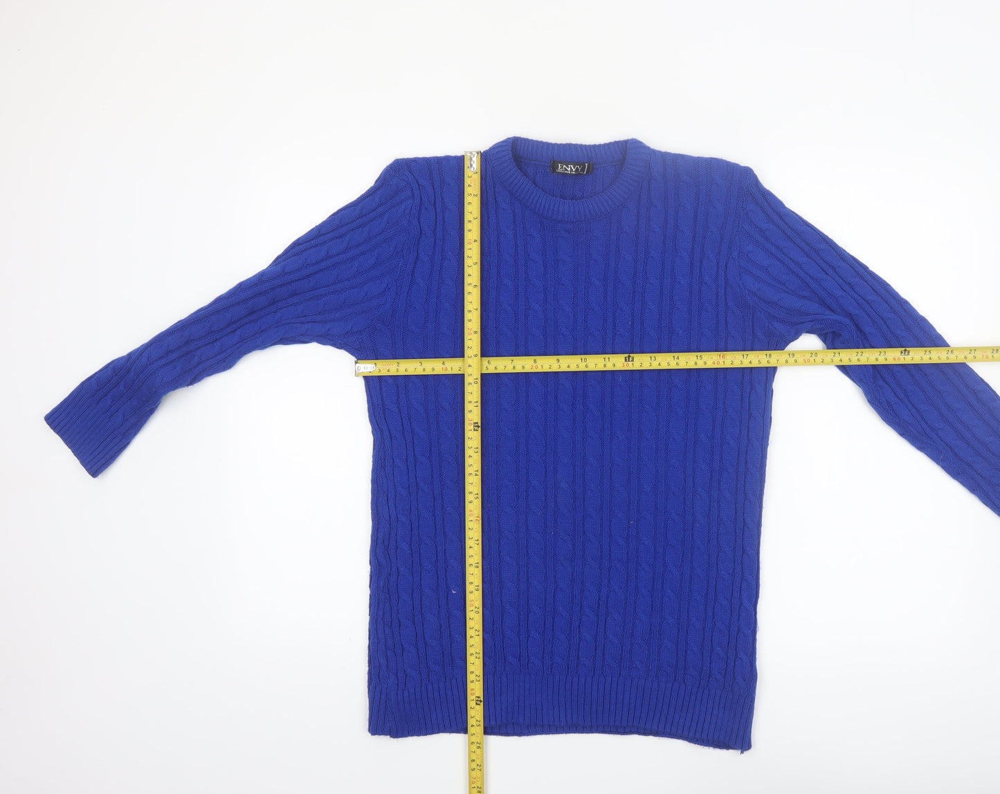 Envy Exclusive Womens Blue Cable-Knit Jumper M/L Acrylic Blend