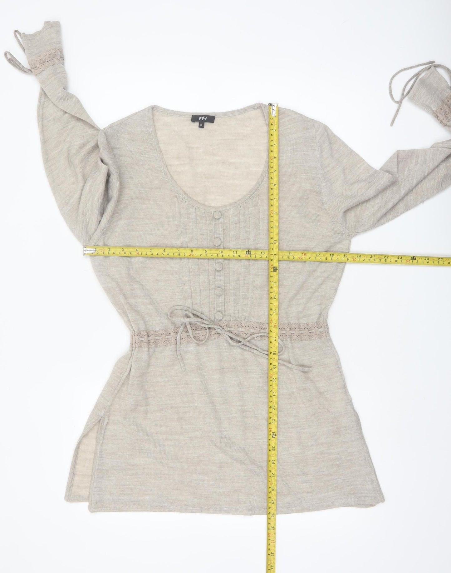 Marks and Spencer Per Una Beige Knit Tunic Jumper Womens Size 16 Scoop Neck