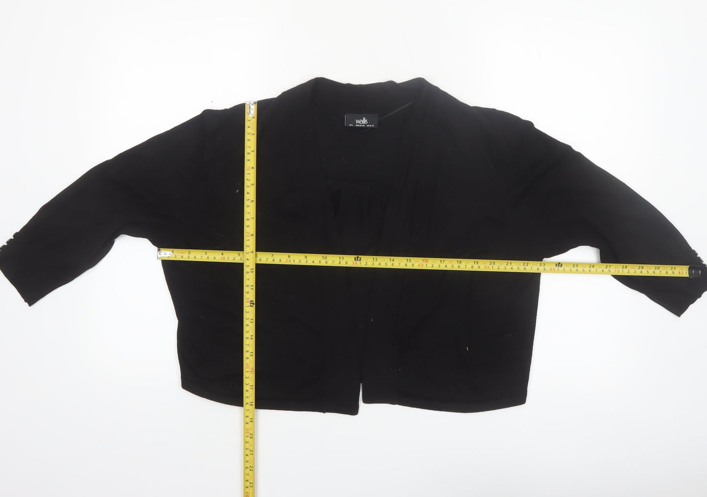 Wallis Women’s Black Knit Open Cardigan L 3/4 Sleeve Lightweight