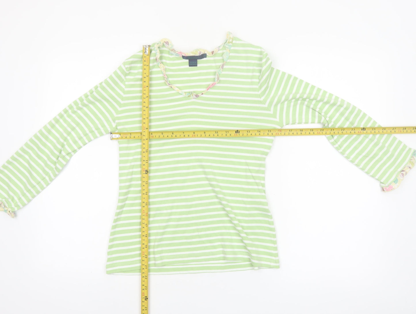 Boden Womens Green White Striped Long Sleeve Cotton T-Shirt Size 14