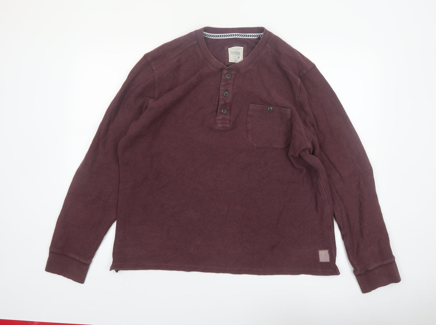 FatFace Men's Brown Cotton Long Sleeve Henley XL Regular Fit