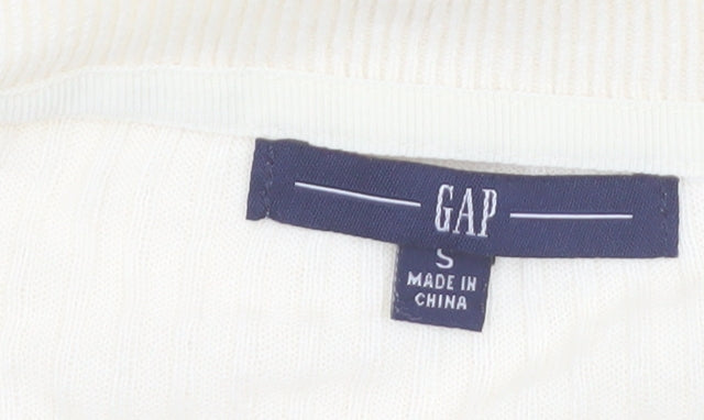 GAP Women's Ivory V-Neck Slim Fit Long Sleeve Cotton Jumper Size S