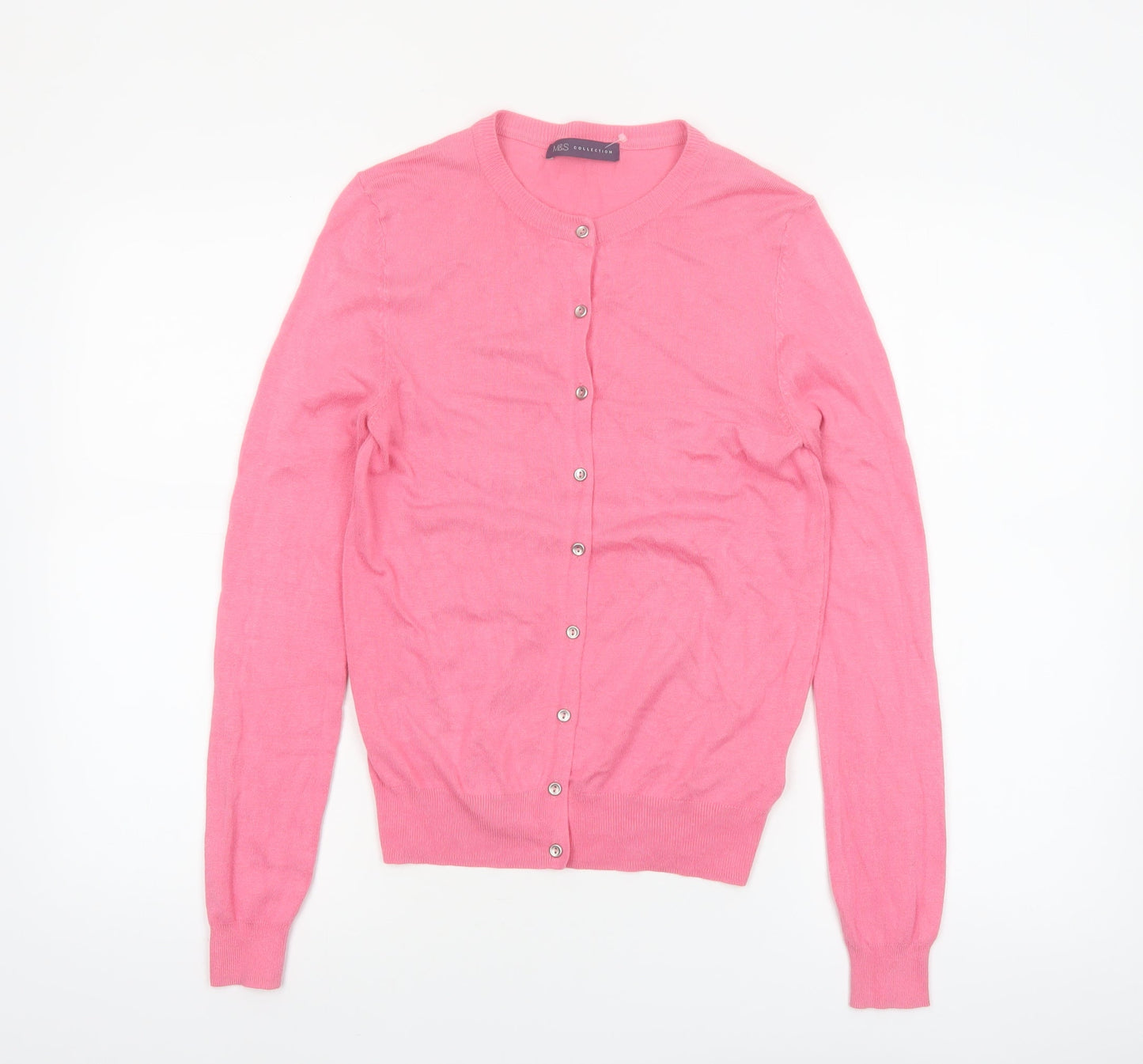 Marks and Spencer Womens Pink Size 10 Crew Neck Button Cardigan