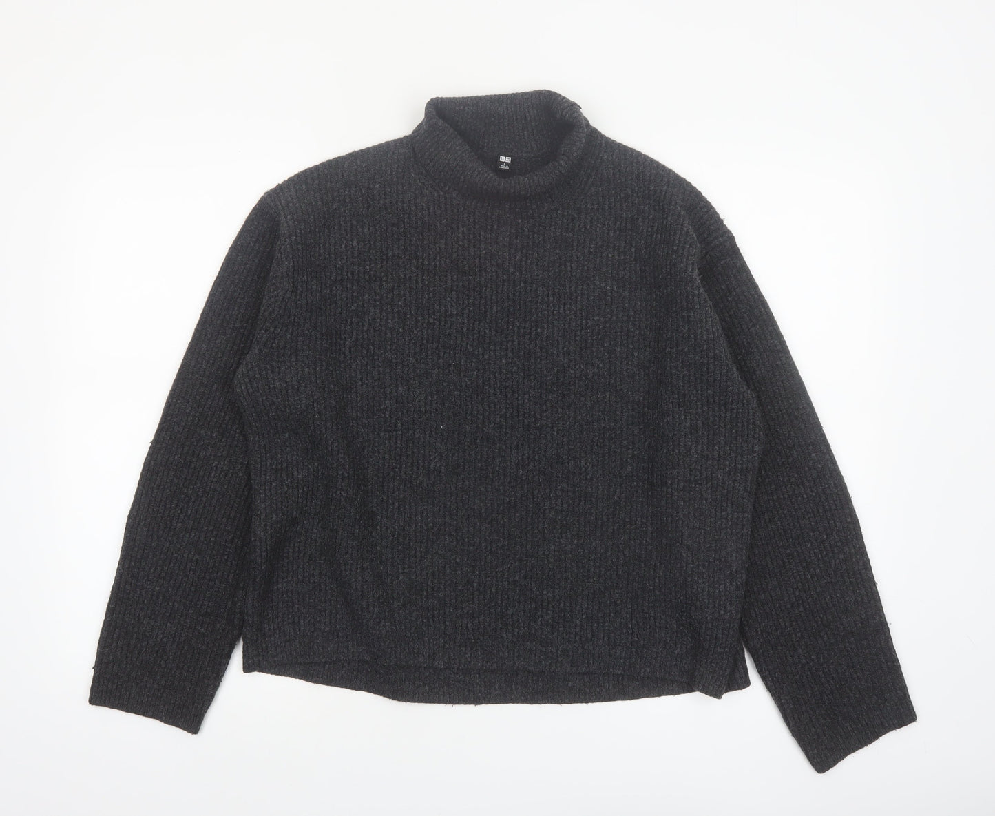 Uniqlo Women Black Roll Neck Ribbed Knit Jumper Size S