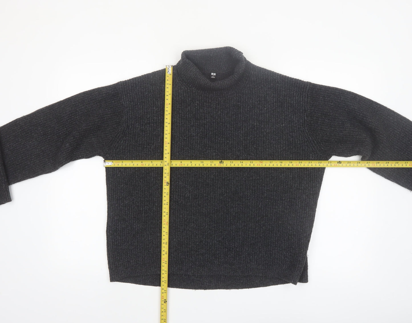 Uniqlo Women Black Roll Neck Ribbed Knit Jumper Size S