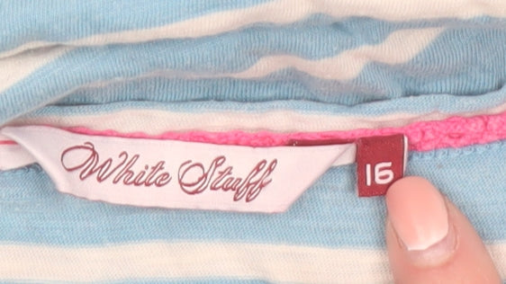 White Stuff Women's Blue Striped Cotton Long Sleeve Tunic Top Size 16