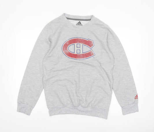 adidas Men’s Grey Graphic Crew Neck Pullover Sweatshirt Size S