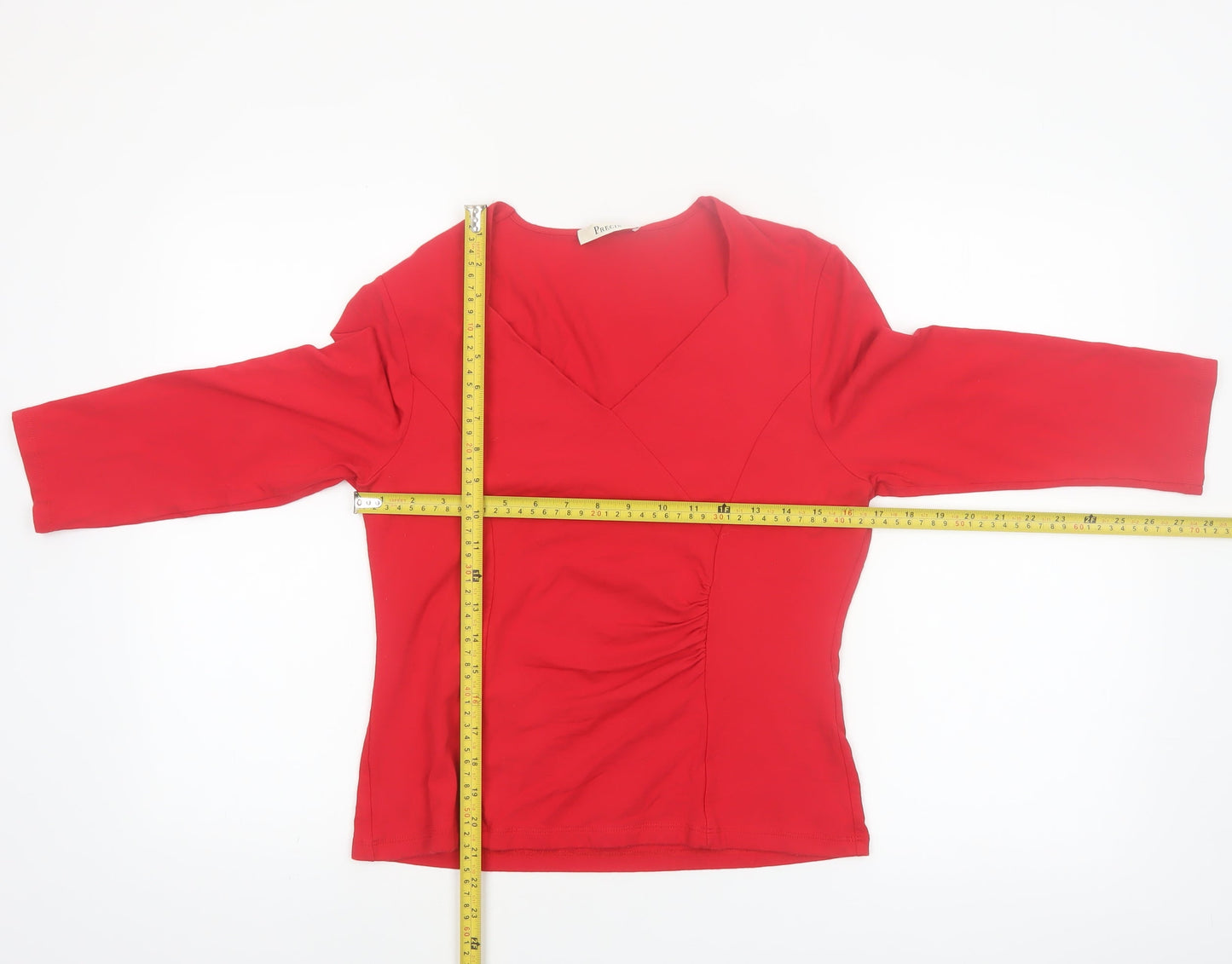 Precis Women Red Wrap V-Neck 3/4 Sleeve Jersey Blouse M
