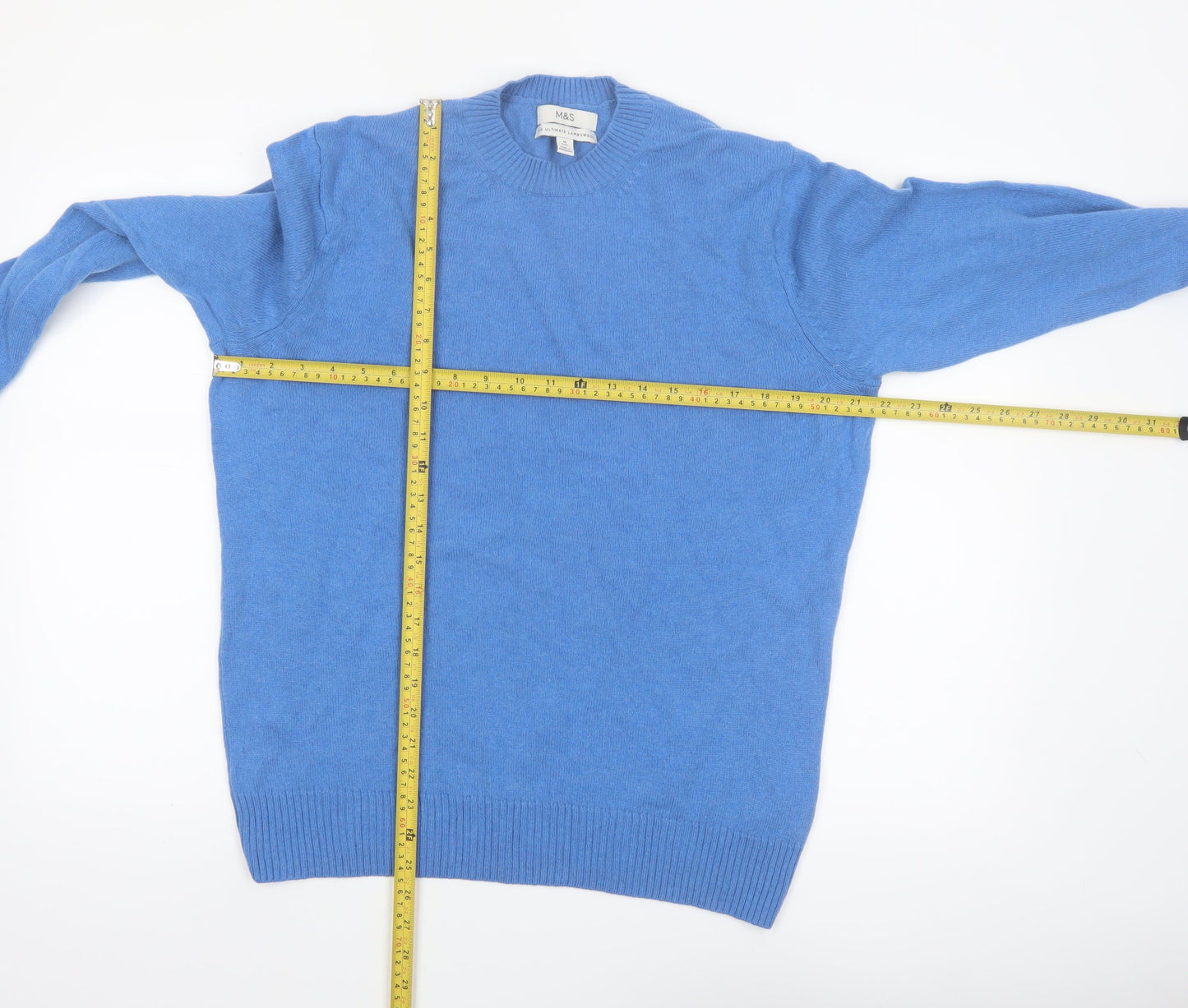 Marks and Spencer Men's Blue Wool Crew Neck Jumper Size M