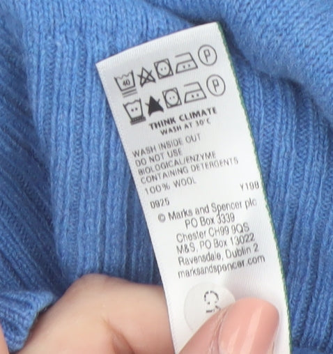Marks and Spencer Men's Blue Wool Crew Neck Jumper Size M