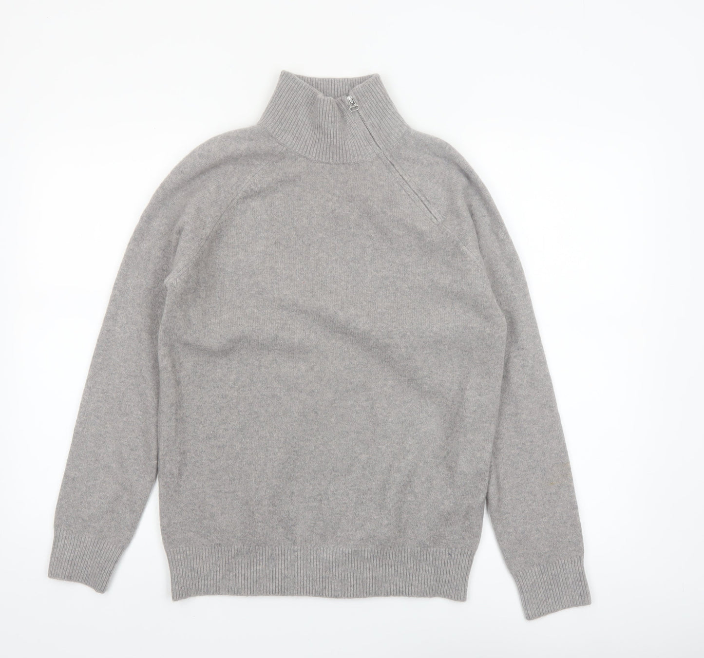 Marks and Spencer Women's Grey High Neck Zip Knit Jumper XS