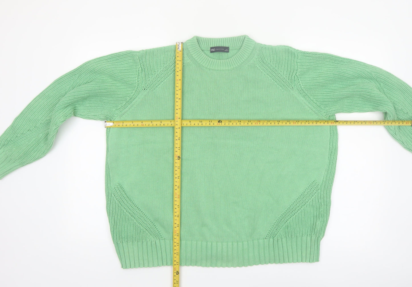 Marks and Spencer Women's Green Cotton Crew Neck Jumper L