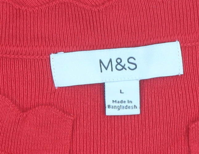 Marks and Spencer Women's Red Short Sleeve V-Neck Cardigan L