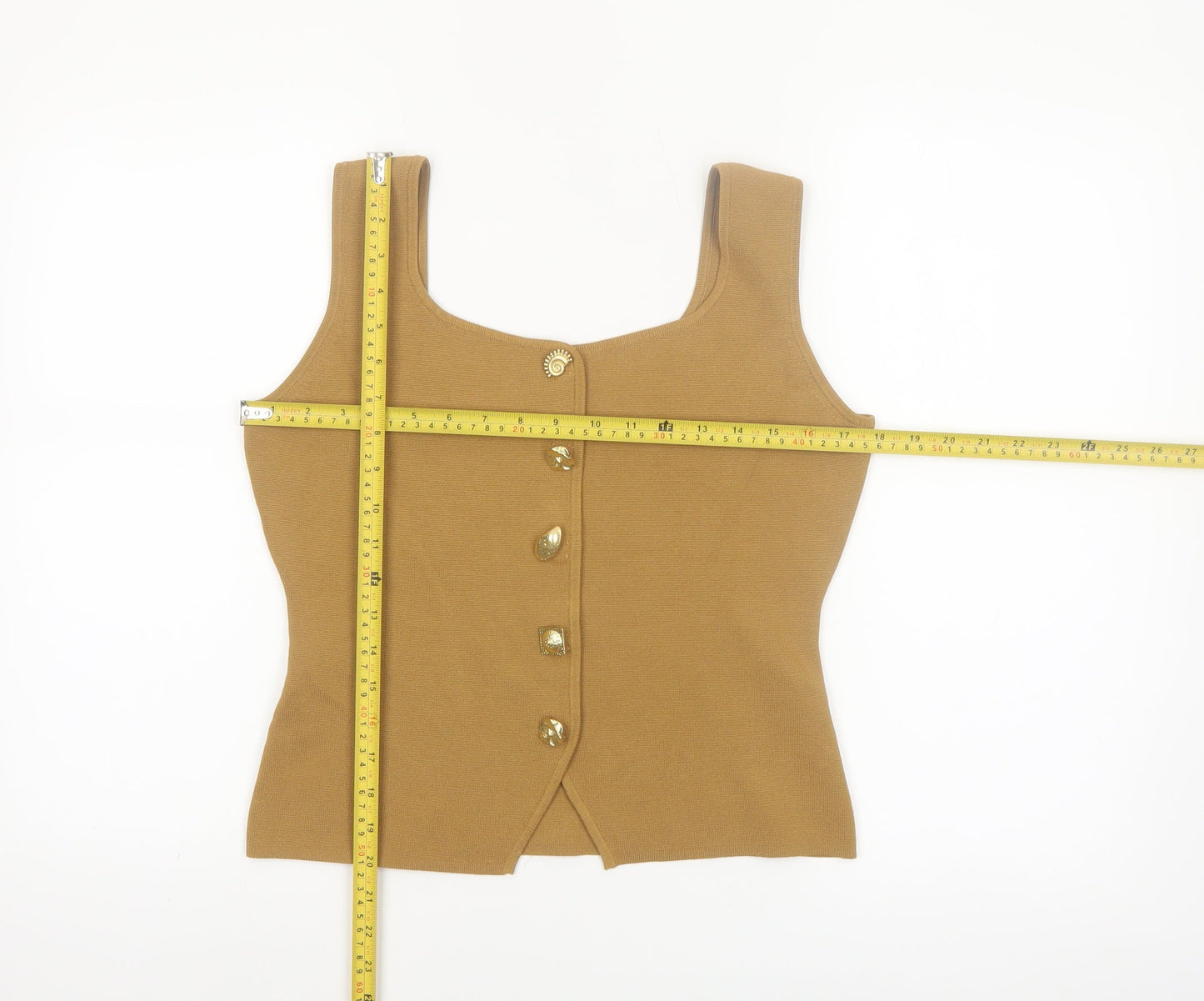 Marks and Spencer Women Brown Knit Square Neck Button Tank Top Size S