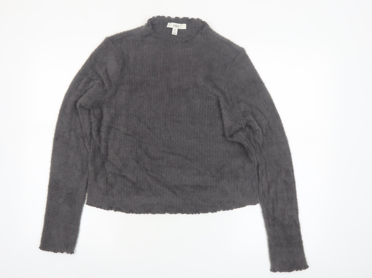 Marks and Spencer Women Grey Size 12 Mock Neck Long Sleeve Jumper