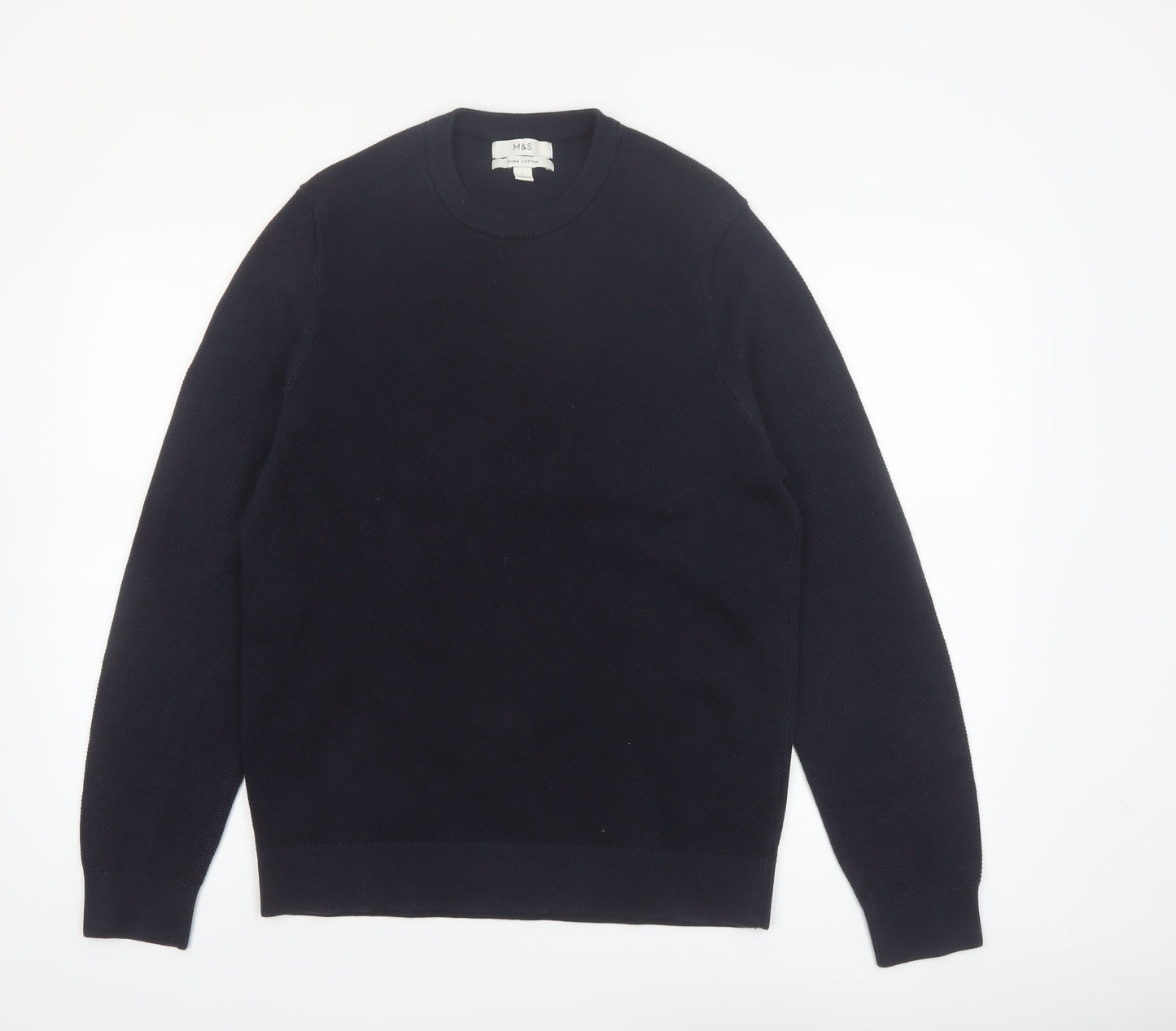 Marks and Spencer Men's Black Cotton Crew Neck Jumper L