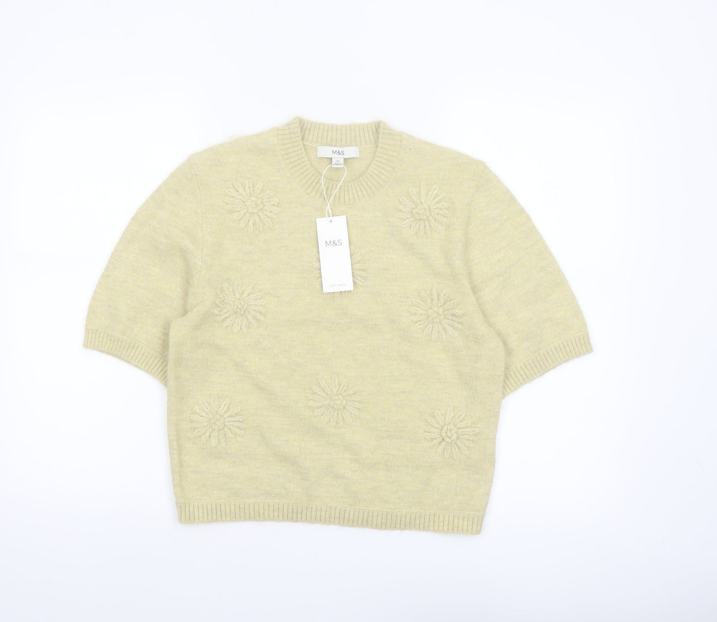 Marks and Spencer Women’s Beige XS Embroidered Short Sleeve Knit Jumper