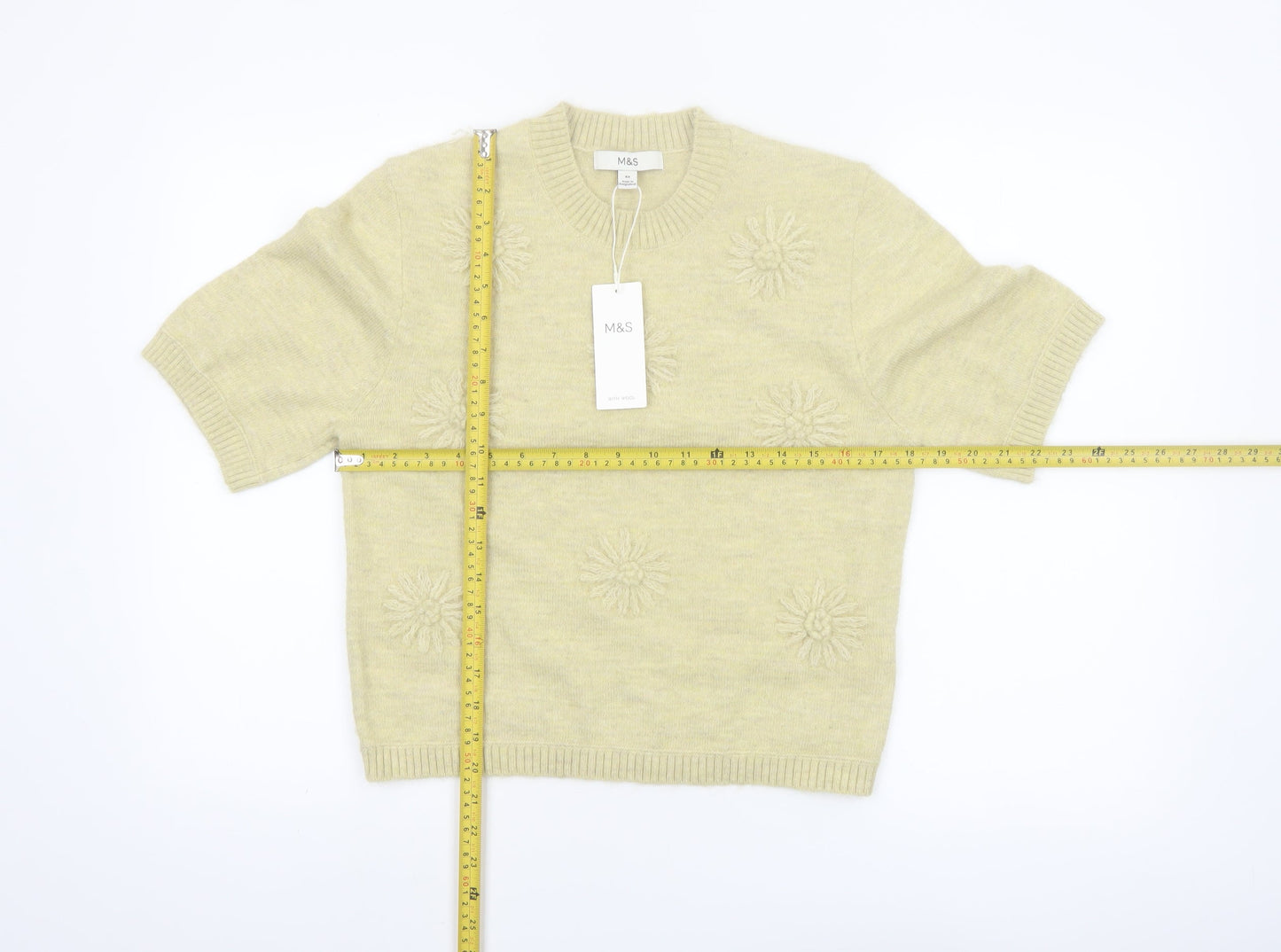 Marks and Spencer Women’s Beige XS Embroidered Short Sleeve Knit Jumper