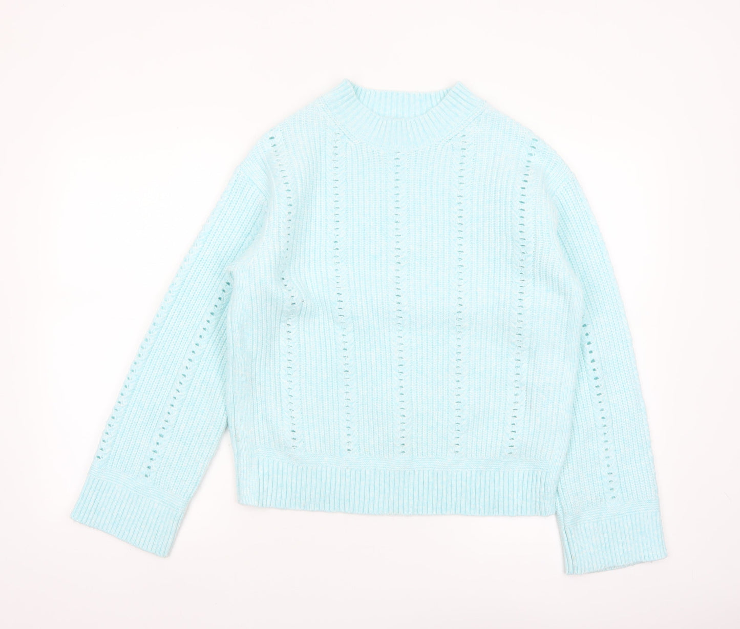 Marks and Spencer Women’s Blue Open Knit Mock Neck Jumper Size S