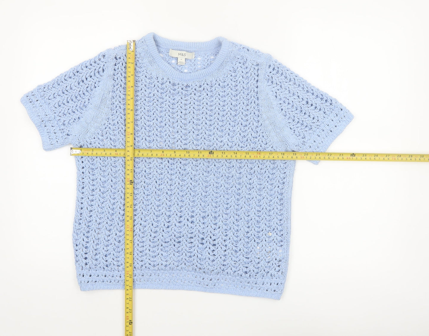 Marks and Spencer Women Blue Open Knit Cotton Jumper M
