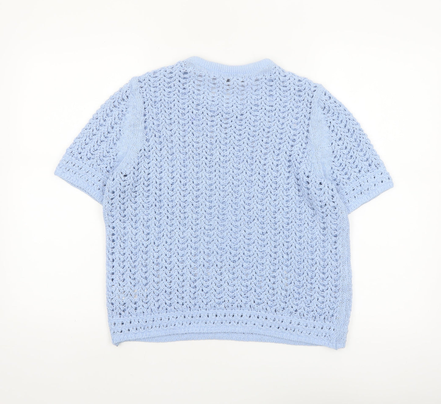 Marks and Spencer Women Blue Open Knit Cotton Jumper M