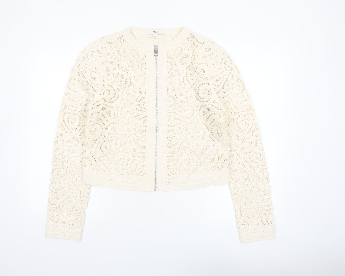 Marks and Spencer Women's Ivory Lace Crochet Zip Jacket S