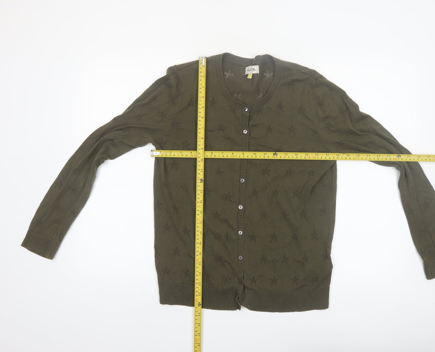 Heyton Womens Green Cotton Crew Neck Button Cardigan L 14