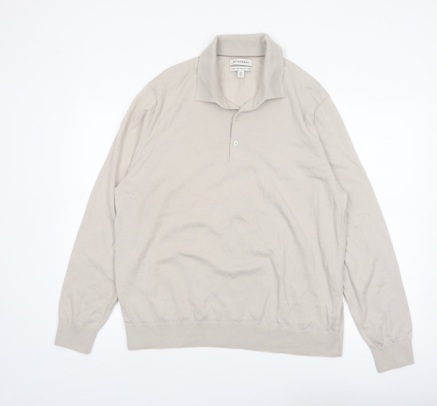 Marks and Spencer Autograph Mens Beige 2XL Wool Collared Pullover Jumper