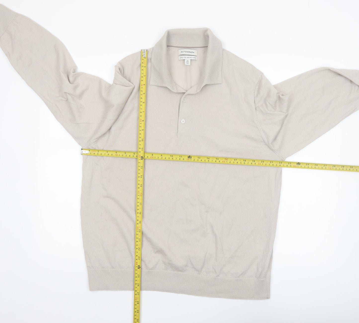 Marks and Spencer Autograph Mens Beige 2XL Wool Collared Pullover Jumper