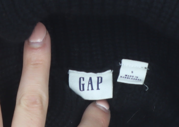 GAP Women's Black Roll Neck Cable-Knit Cotton Jumper Size S