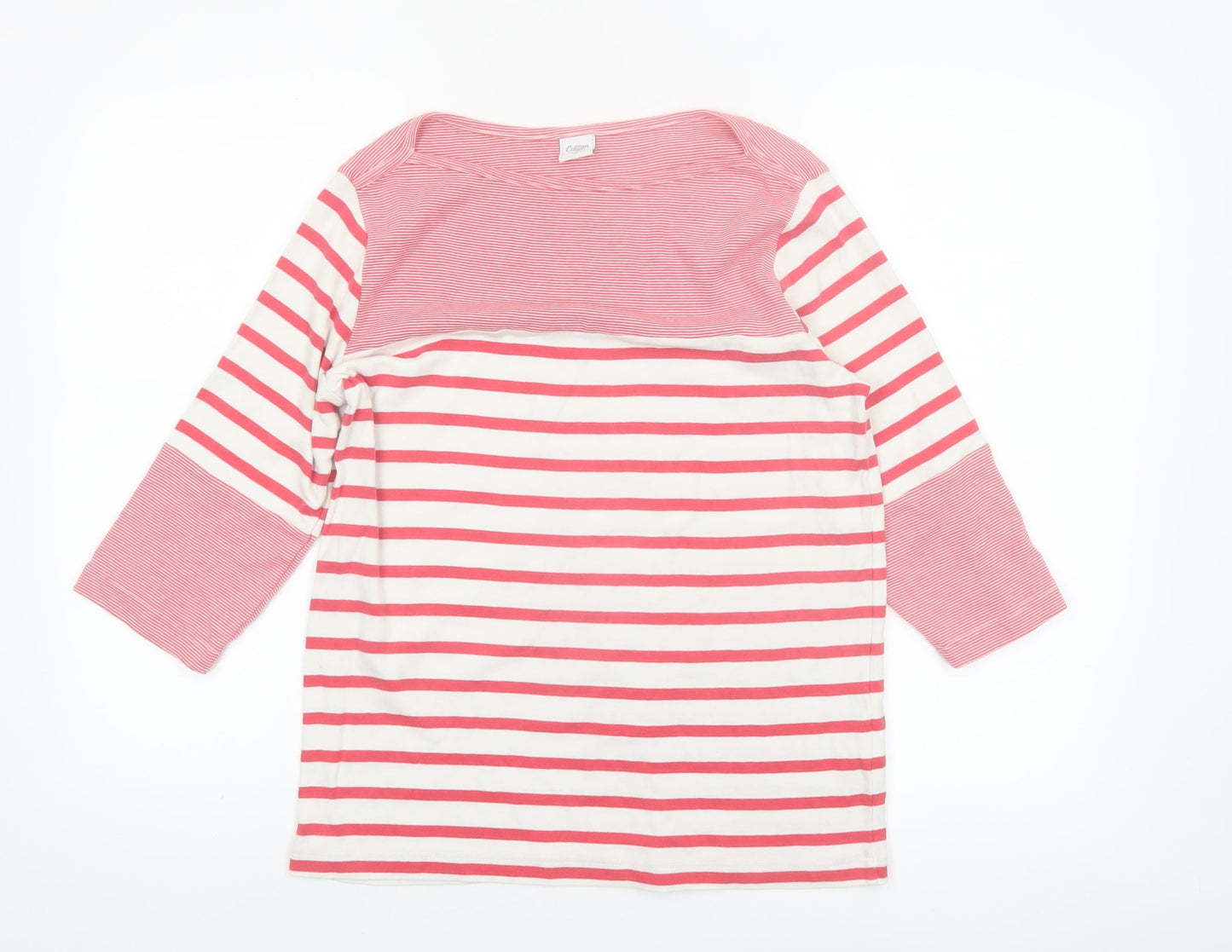 Cotton Traders Womens Pink Striped 3/4 Sleeve Cotton T-Shirt Size 14