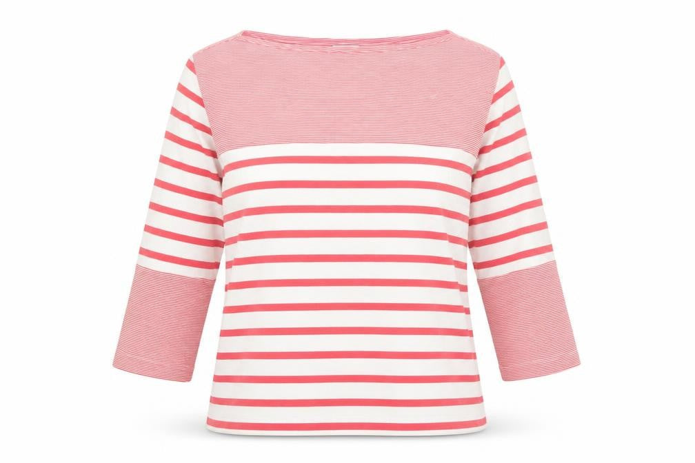 Cotton Traders Womens Pink Striped 3/4 Sleeve Cotton T-Shirt Size 14