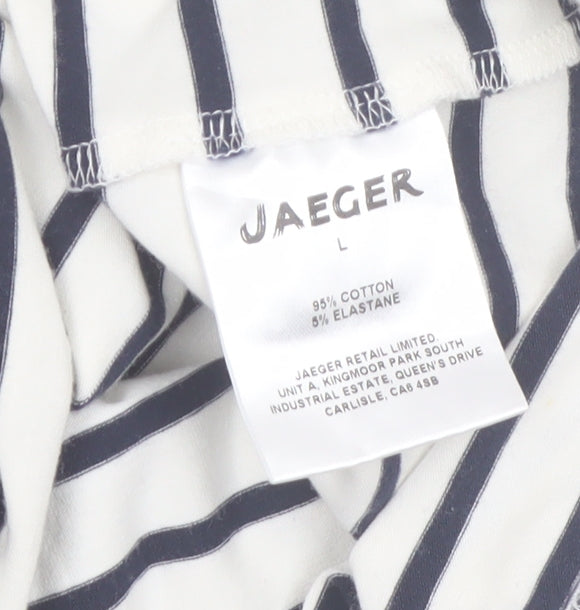 Jaeger Women’s White Navy Striped Shift Dress L 3/4 Sleeve Cotton
